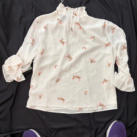 CeCe Cream LS Floral Blouse w Ruffles & High Neck Women’s XL NWT Feminine - Picture 2 of 5